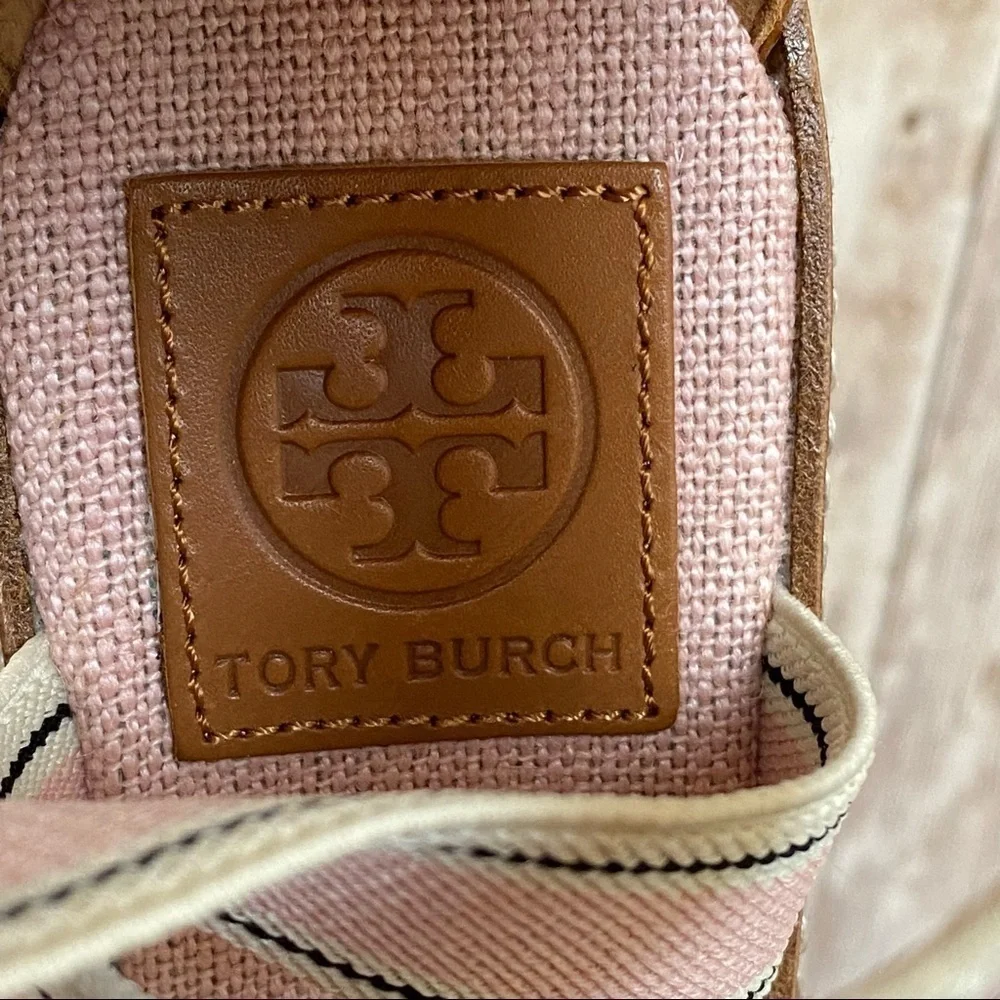Tory Burch Frieda Espadrille Wedge Sandal‎ Blush Stripe/Tan Size 9.5 Women